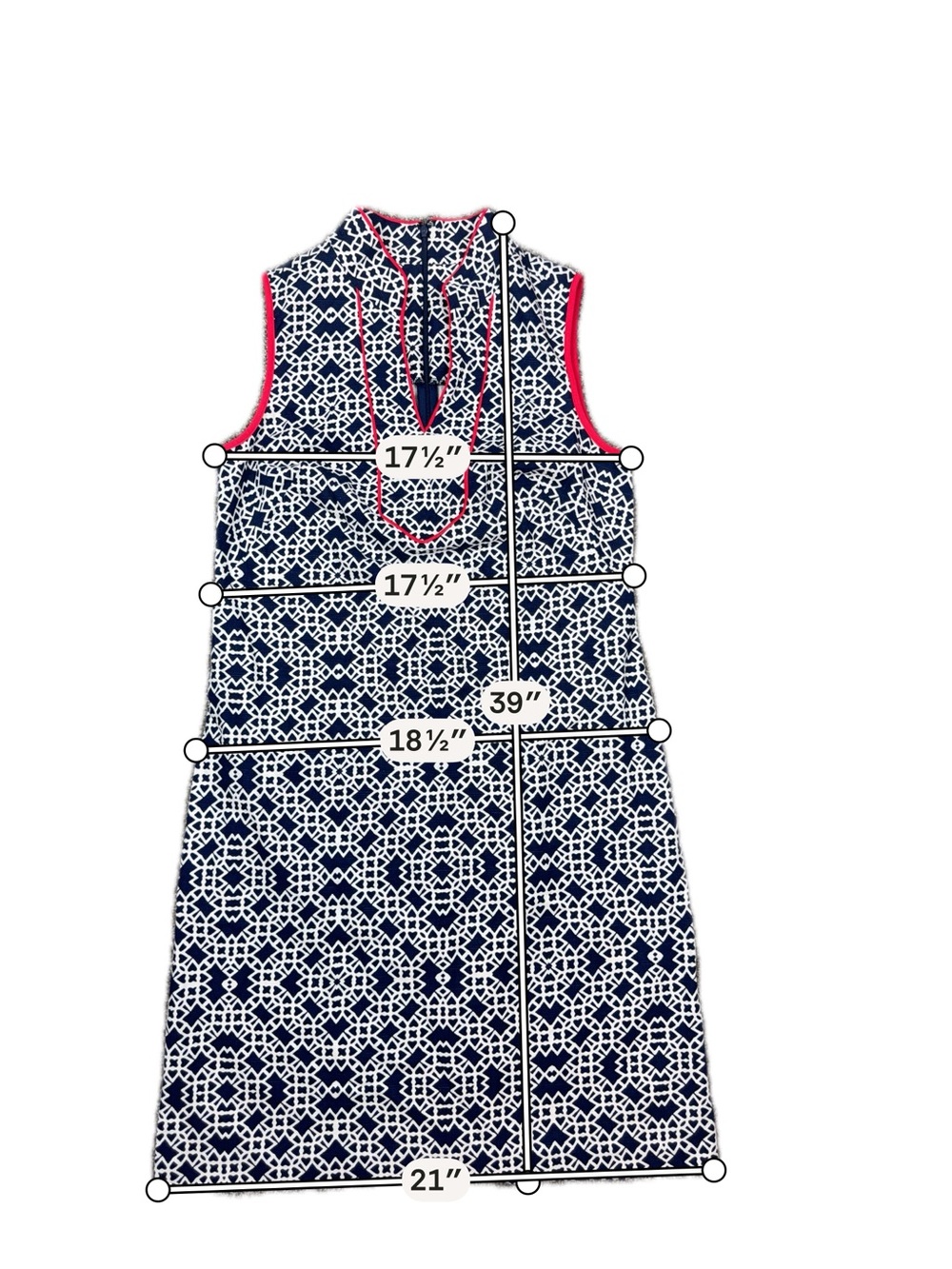 Jessica Navy Tile-Print Sleeveless Dress with Pink Trim - Picture 8 of 11